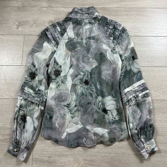 Diane Von Furstenberg DVF Pintura Silk Floral Print Button-Up Blouse Top - Picture 4 of 11